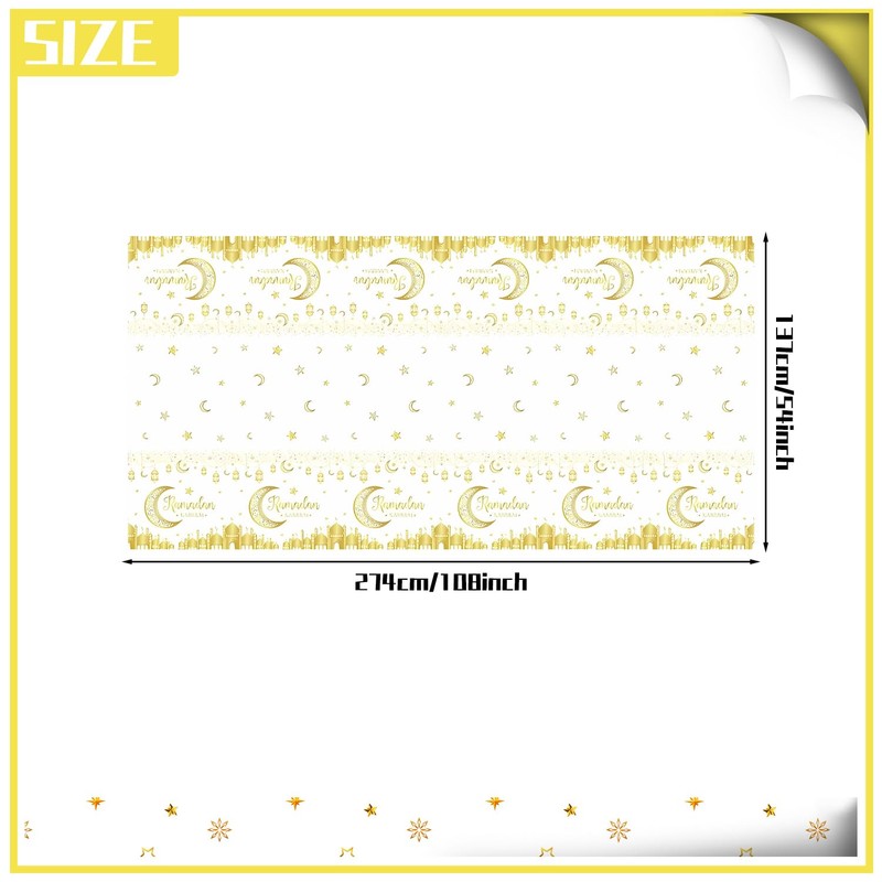 ZKFSIE Ramadan White Table Cloth, 137x274cm/54x108Inch Eid Table Cloth, Waterproof