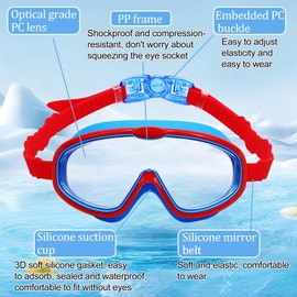 DAVBNM 2 Pack Kids Swimming Goggles, Swim Goggles for Children and Early Teens from 3 to 15 Years Old, Nti-fog, Waterproof, Nose Clip Ear Plugs, Red and Blue