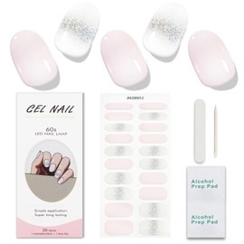 JMEOWIO Gel Nail Stickers Cream Pink White Glitter Semi Cured Gel Nail Strips Wraps UV/LED Nail Supplies Nail Art Design Decoration Accessories