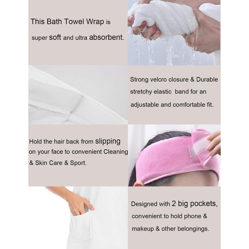Veseacky Deluxe Cotton Towel Wrap for Women Shower & Bath