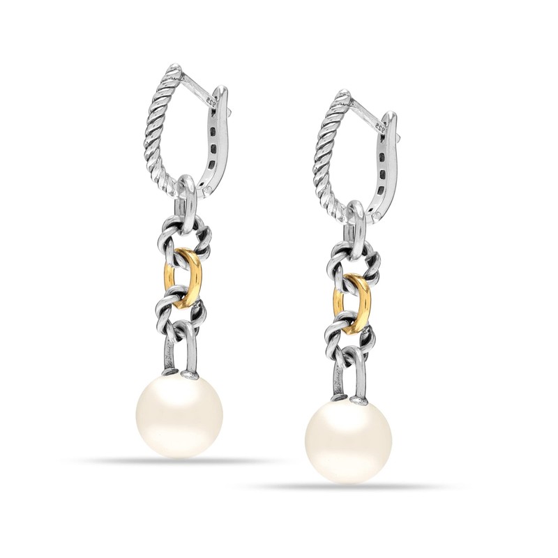 LeCalla 925 Sterling Silver 14K Gold-Plated Pearl Drop Earrings for