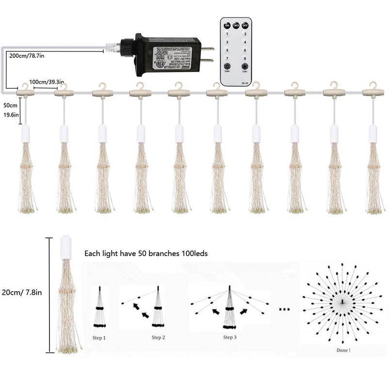 Dreamworth 10 Pcs Total 1000 LED Firework Copper Wire Lights,
