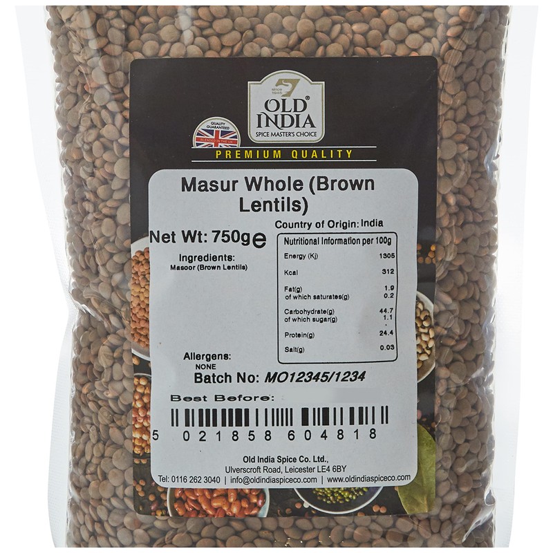 Old India Masur Whole (Brown Lentils) 750g