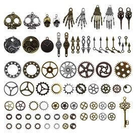 EMSea 80pcs Assorted Vintage Steampunk Gears Skeleton Wristwatch Pendants Charms Kit Bronze Silver DIY Accessories For Jewelry Making