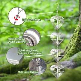 Bird Deterrents for Outside, 12PCS Double-Sided Reflective 3D Stainless Steel Wind Spinners for Yard and Garden Decor, Bird Scare Devices to Scare Birds Away from Yard Patio Farm, Metal Heart Shaped