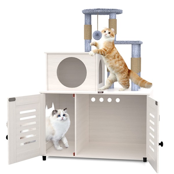 EasyCom Litter Box Enclosure, Hidden Cat Tree Tower Furniture for