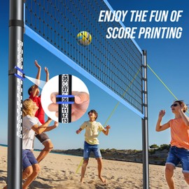 Patiassy Outdoor Portable Volleyball Net Set System - Quick & Easy Setup Adjustable Height Steel Poles, PU Volleyball with Pump and Carrying Bag for Beach Backyard (Yellow)