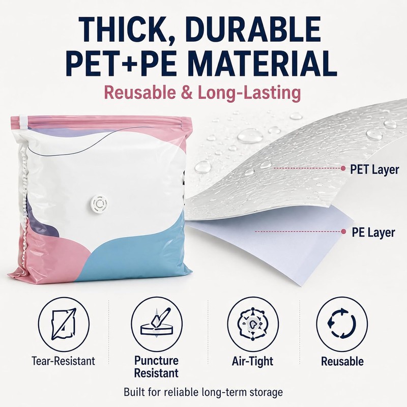 No-Pump Vacuum Storage Bags, Press & Seal Compression Bags, Space