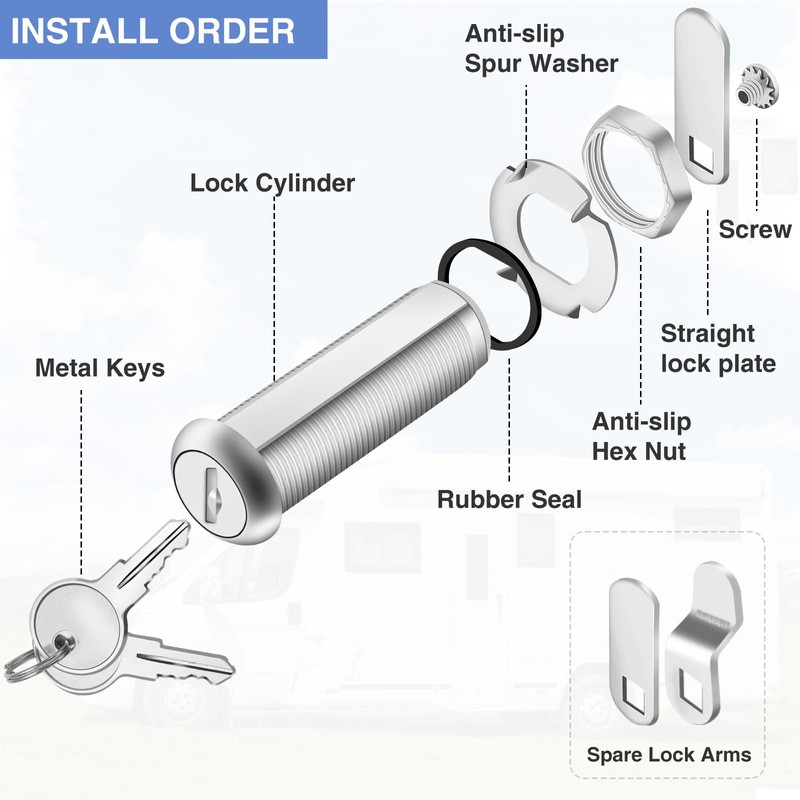 Cylinnda Extra-Long Cam Locks, 2-1/8 Inch, Keyed Alike, Set of