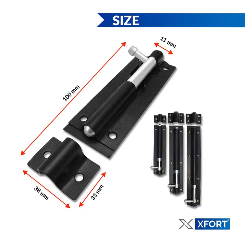 XFORT® 2 Pack Heavy Duty Tower Bolt Black 100mm (4"),
