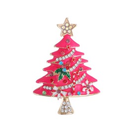 Christmas Tree Brooch Vintage Colored Christmas Tree Lapel Pins Sparkling Rhinestone Christmas Tree Brooch Cute Christmas Tree Enamel Pin Elegant Clothing Hat Bag Accessories Christmas Jewelry for Women (Pink)