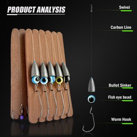 Gxamz 10PCS Texas Rig for Bass Fishing Pre Rigged Leader Line Kit with Soft Bait Hook Weight Swivel Fish Rig (1/8oz Weight-4# Hook-10pcs)