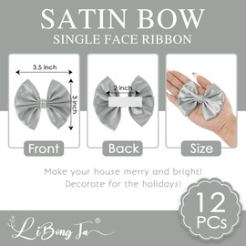 LiBongTa 3.5" Silver Bow Premade Bows, Satin Ribbon Bows for Presents, Self Adhesive Bows with Rhinestone, Valentines Bows for Gift Wrapping, Treat Bags, Decor Accessories, Party Favors-12 Counts