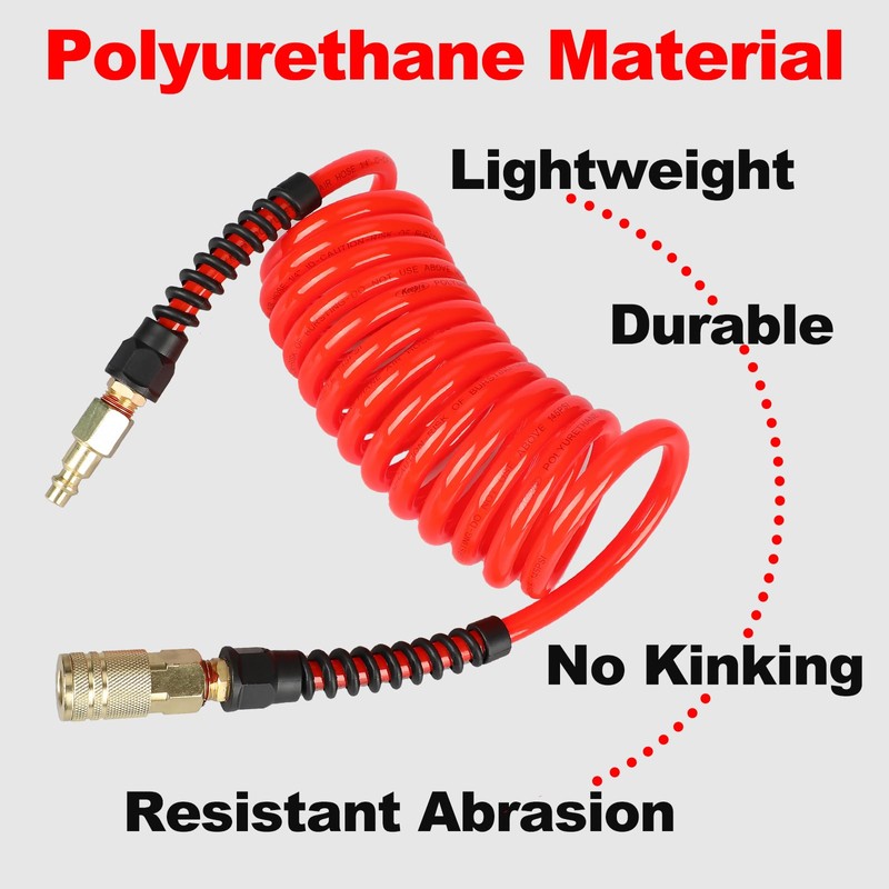 Keepro Durable Polyurethane Recoil Air Hose, 1/4 Inch ID By