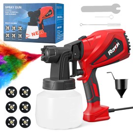 600W Paint Sprayer HVLP Spray Gun with 6 Nozzles and 3 Patterns, ROMON 1200ml Paint Gun with Great Heat Dissipation, for House Painting, Wall, Fence, Furniture, Cabinets, Garden Chairs