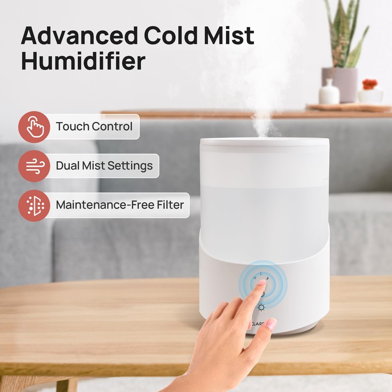 CLARSTON Humidifier for Bedroom, 2.5L Cool Mist Humidifier with Essential
