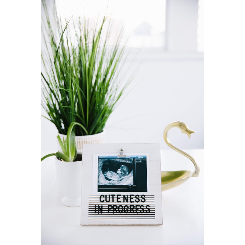 Pearhead Classic Wooden Letterboard, Sonogram Photo Frame, Baby Keepsake Clip