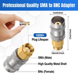 BNC to SMA Adapter 4 Pack, BNC Female to SMA Male RF Coax Antenna Extension Convertor Connector Low Loss for RF Applications/Wireless LAN Devices/Wi-Fi Radios External Antenna