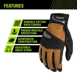 AWP Duck Canvas General Purpose Work Gloves for Men and Women, Abrasion Resistant, X-Large