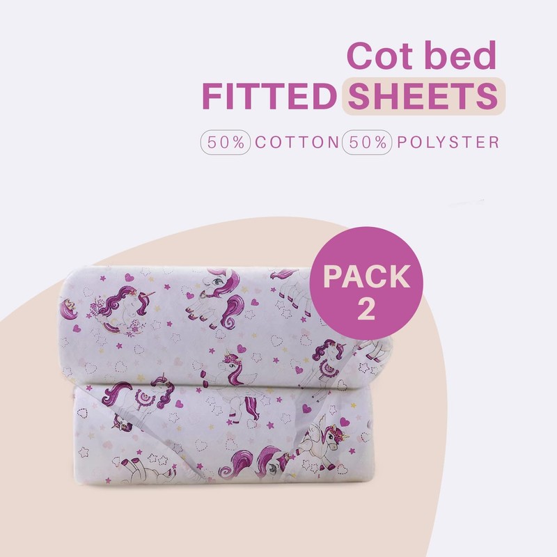 Indus Textiles 2 Pack Cot Bed Fitted Sheets Easy Care