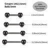 PEAKLINK Black Titanium Nipple Bars 16 Gauge Straight Internally Threaded