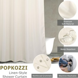 Cream Extra Long Shower Curtain: 84 Inch Linen Textured Beige Waterproof Washable Polyester Fabric Shower Curtains for Bathroom - Simple Elegant Bath Curtain Liner - 72x84