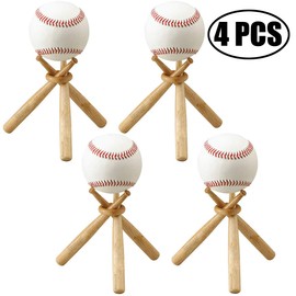 TIHOOD 4PCS Baseball Stand Baseball Stand Holder Wooden Base Ball Stand Display Holderaseball Bat (4 Packs)