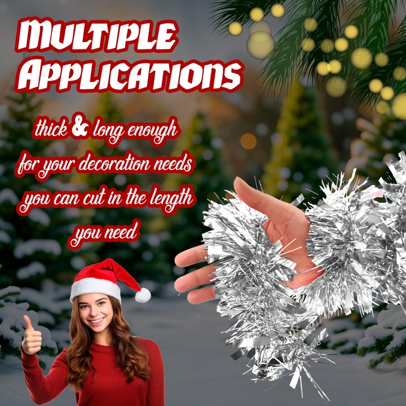 HOVUK® 5PCs Silver Fine Cut Chunky Tinsel 2M - Thick