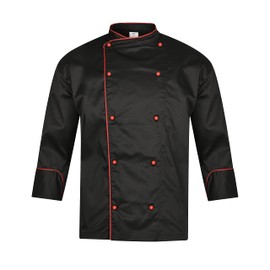 BWOLF Biko Nobu Chefs Jacket Unisex Chef Clothing Professional Hotel Uniform with Long Sleeves and Contrasting Red Buttons Chefs Jacket for Men & Women - White/Black, black