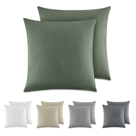 Dreamzie Cushion Cover 80 x 80 cm Set of 2 - 100% Washed Cotton, Green, Oeko-Tex Certified Cushion Covers, Linen Look and Breathable Cushion Cover, Pillowcase with Zip