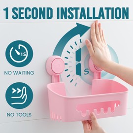 TAILI Vacuum Shower Caddy with Suction Cup, No Drilling Heavy Duty Suction Cups, Removable Bathroom Shower Storage for Shampoo and Bathroom Accessories, Kitchen, Toiletries, Shower Organizer