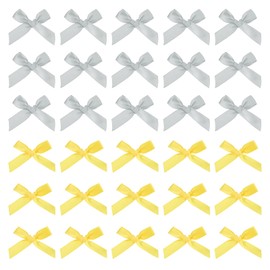 MECCANIXITY 50 Pcs Mini Ribbon Bow 1.8 Inch Mini Fabric Satin Ribbon Flower Bows for Craft DIY Sewing Wedding Birthday Party Light Gray/Bright Yellow