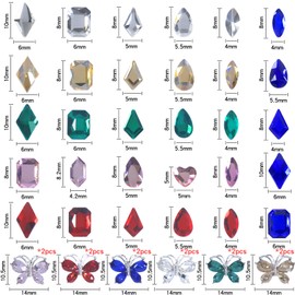 HNUIX 3D Nail Art Charms - Metal Silver Butterfly Gems, Multi Shape Nail Rhinestones, Flatback Multicolor Halfround Crystals Nail Decorations Accessories for Designs Nails