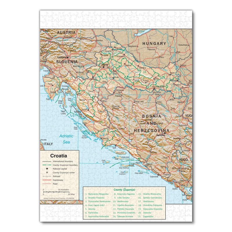 Lais Puzzle Physical Map Croatia 1000 Pieces