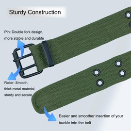 ELTACASUX Double Grommets Belt for Men,Canvas Belt for Men and Women with Double Prong Thick Metal Buckle,Semi-circular End(green)