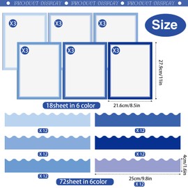 Dinifee 90 Pcs Science Fair Board Supplies Include 72 Trim Scalloped Bulletin Board Borders 18 Presentation Board Subtitles for Classroom Office Display Boards(Blue)