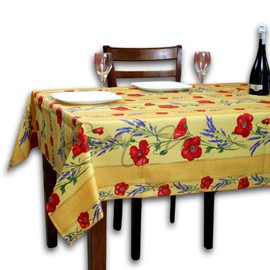 La Cigale Poppy Éclat Wipeable Tablecloth Spill Resistant Acrylic Coated Floral Cotton French Provencal Tablecloth for Rectangle Tables, 60 x 136 inches, Yellow