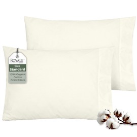 ROYALE LINENS 100% Organic Cotton Percale Pillowcases Set of 2 - Standard Size Percale Pillowcase - Standard Set of 2 Pillow Cover - Breathable, Cool & Crisp Ivory Pillow Cases (20"x26", Ivory)