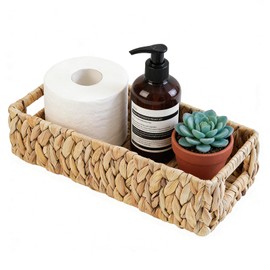 Cyrabota Water Hyacinth Basket, Toilet Tank Basket for Storage with Built-in Handles, Hand-Woven Wicker Baskets for Bathroom Decor Bedroom