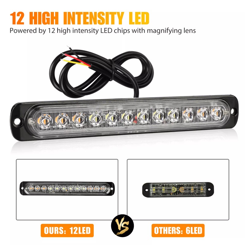 NSI 4PCS Amber/White 12 LED Car Truck Strobe Light Bar