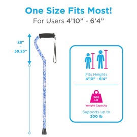 Nova Joy Designer Offset Walking Cane for Seniors - Unisex Adjustable Lightweight Aid with Foam Handle, Wrist Strap and Anti-Rattle Lock - Essential Mobility Support - Blue Porcelain
