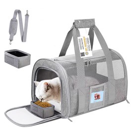 SECLATO 20" Large Soft Sided Cat Carrier Pet Carrier for Cats Dogs Under 25 lbs, Folding Dog Carrier Cat Carrier for 2 Cats Travel Carrier Bag, Grey