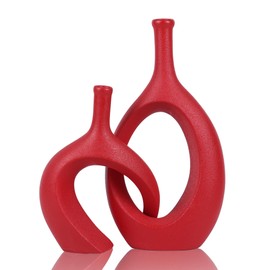 WUBIANJIE Red Ceramic Vase Set - Modern Boho Decor, Snuggle Design, Vases for Living Room, Bedroom, Coffee Table, Fireplace