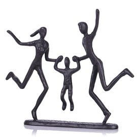 QIANLING Metal Iron Art Sculpture of a Family of Three - First Keepsake for Newborns - Modern Home Decor Family Decoration - Gift for Father's Day, Mother's Day and Anniversary Style 2