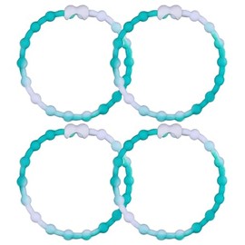 White & Teal PRO Hair Ties: Easy Release Adjustable for Every Hair Type PACK OF 4