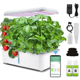 Hydroponics Growing System Kit with LED Grow Light, Indoor Gardening System with 14 Pods, WiFi Indoor Herb Garden, Herb Garden Kit Indoor, Adjustable Height Up to 16.5", Auto Pump, 5L Water Tank