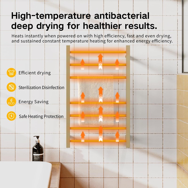 Z&Zhanle Electric Heated Towel Rack, Gold Finish, Wall Mounted Bathroom