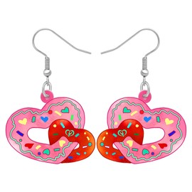 WEVENI Acrylic Valentines Day Cute Love Heart Donuts Earrings Dangle Fashion Jewelry for Women Charm Gift (Rose)