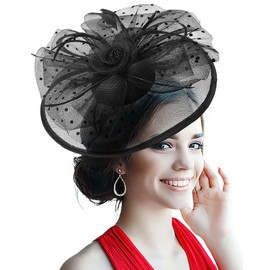 Bniksok Big Black Fascinators Hat for Tea Party Womens 20s 50s Headwear Flower Cocktail Wedding Church Pillbox Hat