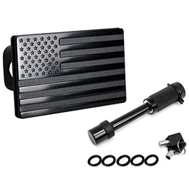 MULL USA Black Flag Metal Trailer Hitch Cover for 2" Receivers (with Locking Pin)